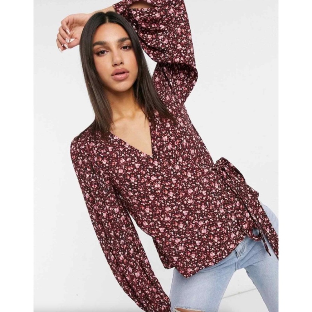 & Other Stories Floral Crossover Wrap Blouse